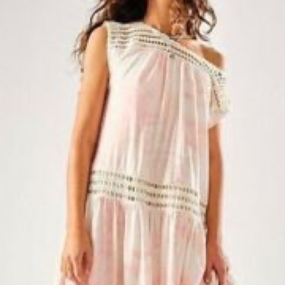 Free People Cream and Light Pink Crochet-Trim Maxi Dress - Picture 3 of 8